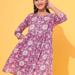 JAIPUR PRIME Floral Print Cotton Fit & Flare Dress-picture-50