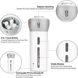 nroq 4 in 1 Travel Dispenser, Travel Shampoo and Conditioner Dispenser, Refillable Travel Empty Bottles for Toiletries, Muti Pump Bottle Toiletry Bottles for Travelling (Multi Color) (Pack of 1) image 4