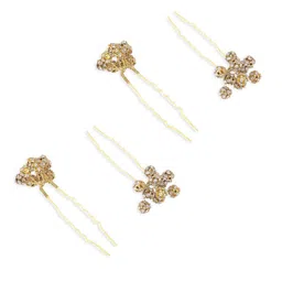 HAIR DRAMA COMPANY Women Gold-Toned & White Set of 4 Embellished U Pins-4