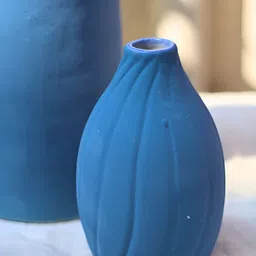 WEAVING HOMES Blue Ceramic Sanded Vase-image-85