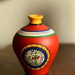 ExclusiveLane Red & Yellow Printed Warli Matki Shaped Vase-image-31