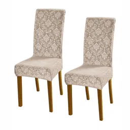 HOKIPO 2-Piece Camel Brown Self Design 200GSM Stretchable Chair Covers-0