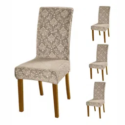HOKIPO Camel Brown 4 Pieces Self Design Velvet 200GSM Stretchable Chair Covers-image-46