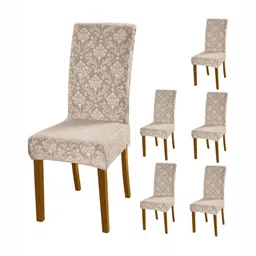 HOKIPO Camel Brown 6 Pieces Self Design 200 GSM Stretchable Velvet Chair Covers-image-73