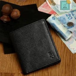 LOUIS STITCH Men Black Textured Leather RFID Two Fold Wallet-picture-9