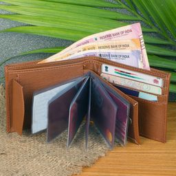 ZEVORA Men Tan Leather Two Fold Wallet-image-26