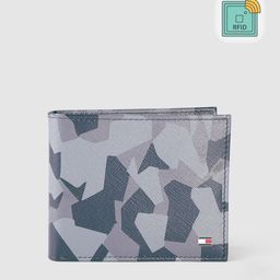 Tommy Hilfiger Men Grey & Teal Abstract Printed Leather Two Fold Wallet-image-3