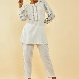 Soch Floral Embroidered Regular Thread Work Kurta with Trousers-picture-40