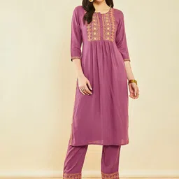 Soch Ethnic Motifs Embroidered Regular Thread Work Kurta with Trousers-28