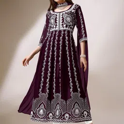 Shree Ramkrishna Fab Ethnic Motifs Embroidered Georgette Anarkali Kurta With Dupatta-image-15