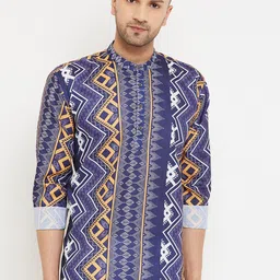 Armaan Ethnic Men Blue Geometric Indie Prints Cotton Kurta-picture-32