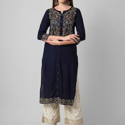 Haute and Humble Women Ethnic Motifs Yoke Design Regular Thread Work Kurta with Trousers-3