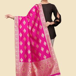 Kasak Pink Ethnic Motifs Woven Design Dupatta With Zari-picture-21
