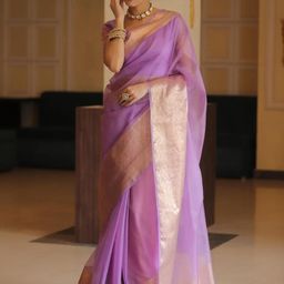 DIVASTRI Organza Woven Design Border Zari Kanjeevaram Saree-54