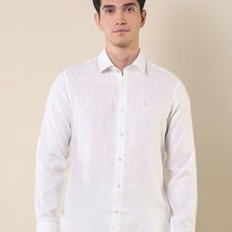 U.S. Polo Assn. Men Tailored Fit Spread Collar Solid Linen Formal Shirt-image-97