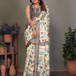 WEAREZEE Floral Zari Linen Blend Saree-picture-30