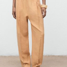 MANGO Women Crinkled Effect Mid-Rise Pleated Detail Straight Fit Trousers-picture-27