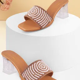 HUNYZA FOOTWEAR Embellished Open Toe Party Block Sandals-6
