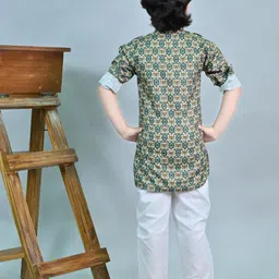 ahhaaaa Boys Floral Printed Regular Thread Work Kurta with Pyjamas image 2