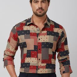 Mufti Men Spread Collar Geometric Printed Cotton Slim Fit Casual Shirt-image-65
