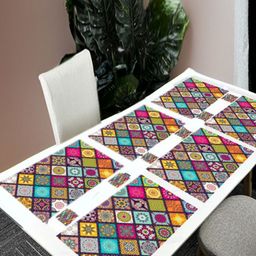 REVEXO 6Pc Blue & Yellow Printed Rectangle Costers & Table Placemats-32