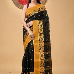 DESH BIDESH Ethnic Motifs Woven Design Pure Cotton Taant Saree-picture-50