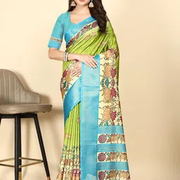 SSHAGUN LIFESTYLE Blue Ethnic Motifs Printed Bollywood Cotton Silk Saree-picture-9