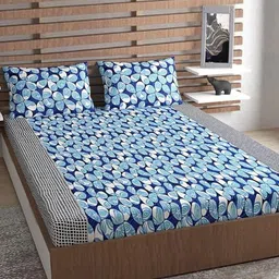 METRO LIVING Blue 140 TC Queen Bedsheet with 2 Pillow Covers-image-48