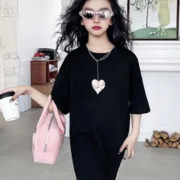 LULU & SKY Girls Graphic Printed Round Neck Drop-Shoulder Sleeves Oversized Tshirt-image-38
