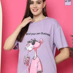 Tromko Women Pack of 2 Pink Panther Graphic Printed Round Neck Cotton Oversized T-shirts-picture-20