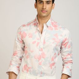 PB & J Abstract Printed Spread Collar Satin Shirt-image-54