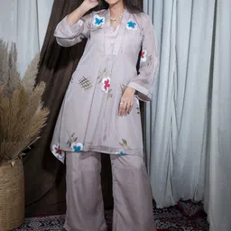 Label Shaurya Sanadhya Floral Printed V-Neck Pure Silk Tunic With Palazzo-image-75