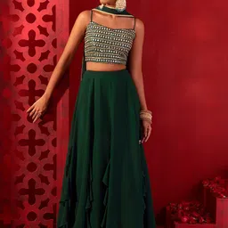 DIVASTRI Embroidered Sequinned Semi-Stitched Lehenga & Unstitched Blouse With Dupatta-picture-8