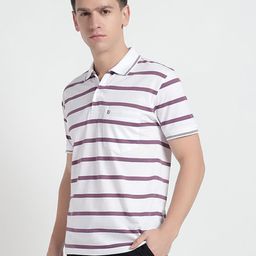 UNIBERRY Men Striped Polo Collar Monochrome T-shirt-image-72