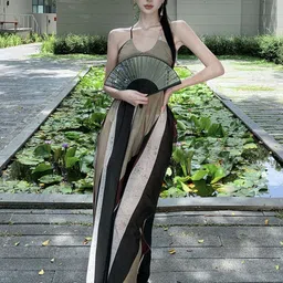 JC Mode Striped Halter Neck Empire Maxi Dress-image-14