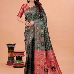 Florence Floral Woven Design Zari Silk Cotton Kanjeevaram Saree-picture-8
