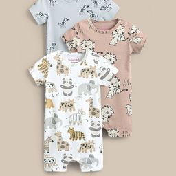 Hopscotch Kids Pack of 3 Printed Organic Cotton Rompers-picture-13