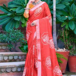 Anouk Rustic Floral Printed Zari Block Print Saree-62