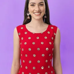 PARROT CREATION Geometric Embroidered Georgette Straight Kurti With Palazzo & Dupatta image 3