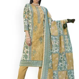 DRAVINAM Trends Floral Printed Thread Work Pure Cotton Unstitched Dress Material-image-96