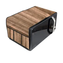 Waterproof & Dustproof PVC Microwave Oven Top Cover with 6 Utility Pockets Wood-image-85