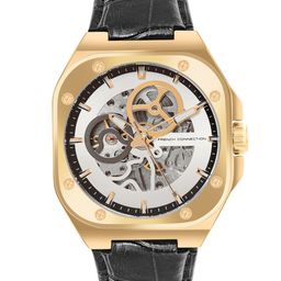 French Connection Men Skeleton Dial & Leather Bracelet Style Straps Analogue Motion Powered Watch FCA14BL-82