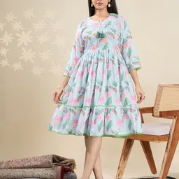 Rekha Maniyar Women Floral Printed Tie-Up Neck A-Line Dress-picture-52