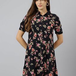 Latin Quarters Puff Sleeve Floral Mini Shirt Dress-picture-29