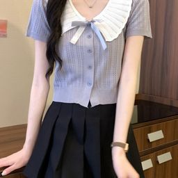 KPOP Short Sleeves Tie-Ups Regular Top-image-98