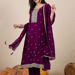 VredeVogel Women Ethnic Motifs Embroidered Sequinned Anarkali Kurta With Trousers &Dupatta-picture-8