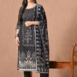 HARIKS Women Ethnic Motifs Printed Mirror Work Pure Cotton Kurta with Trousers & Dupatta-picture-8
