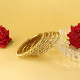 ZULKA Set Of 12 Pearls Beaded & Moti Work Glass Bangles-0