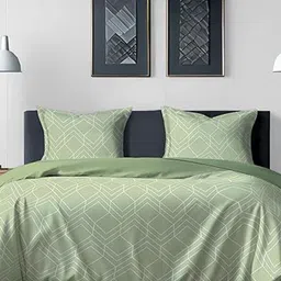 MUSH Green & White Geometric Bamboo 300 TC King Bedsheet with 2 Pillow Covers-picture-38