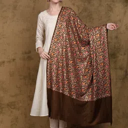 Exotic India from Amritsar with Chain Stitch Women Floral Embroidered Pure Woolen Shawl-53